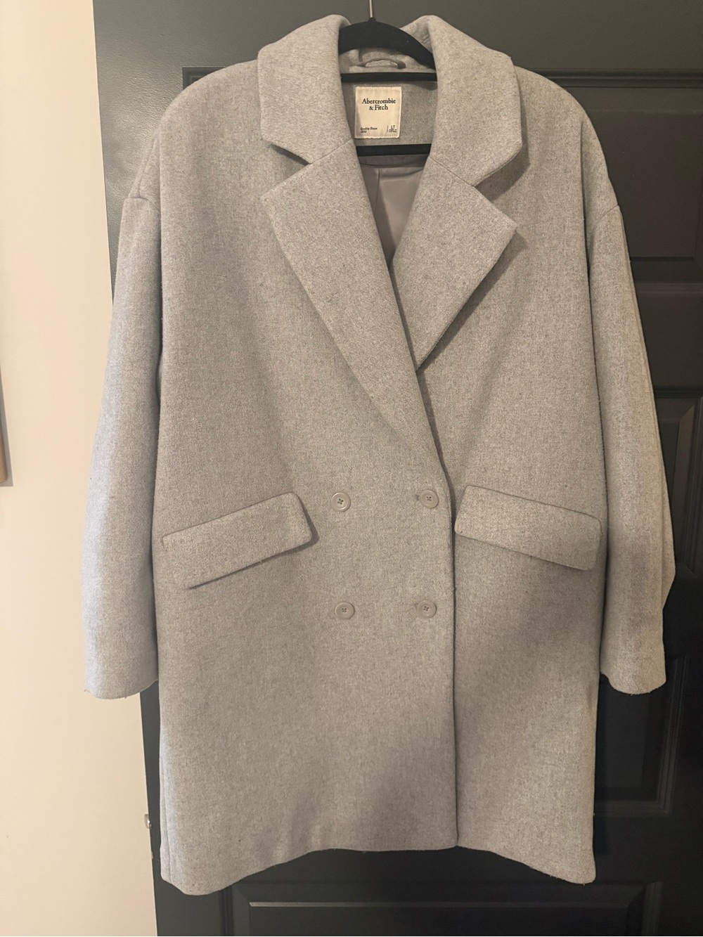 Abercrombie & Fitch Light Gray Double-Breasted Wool Blend Pea Coat